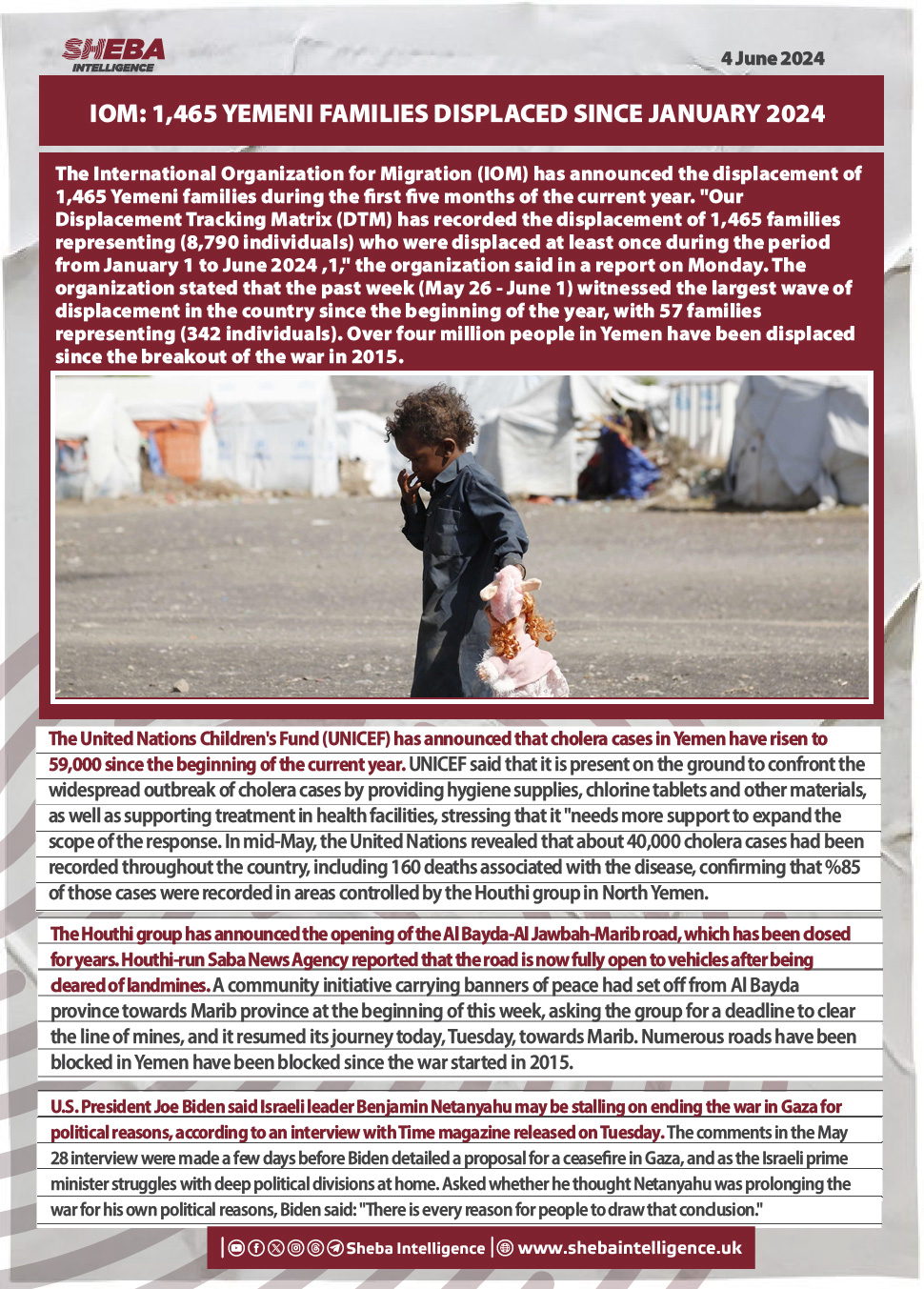 IOM: 1,465 Yemeni Families Displaced Since January 2024