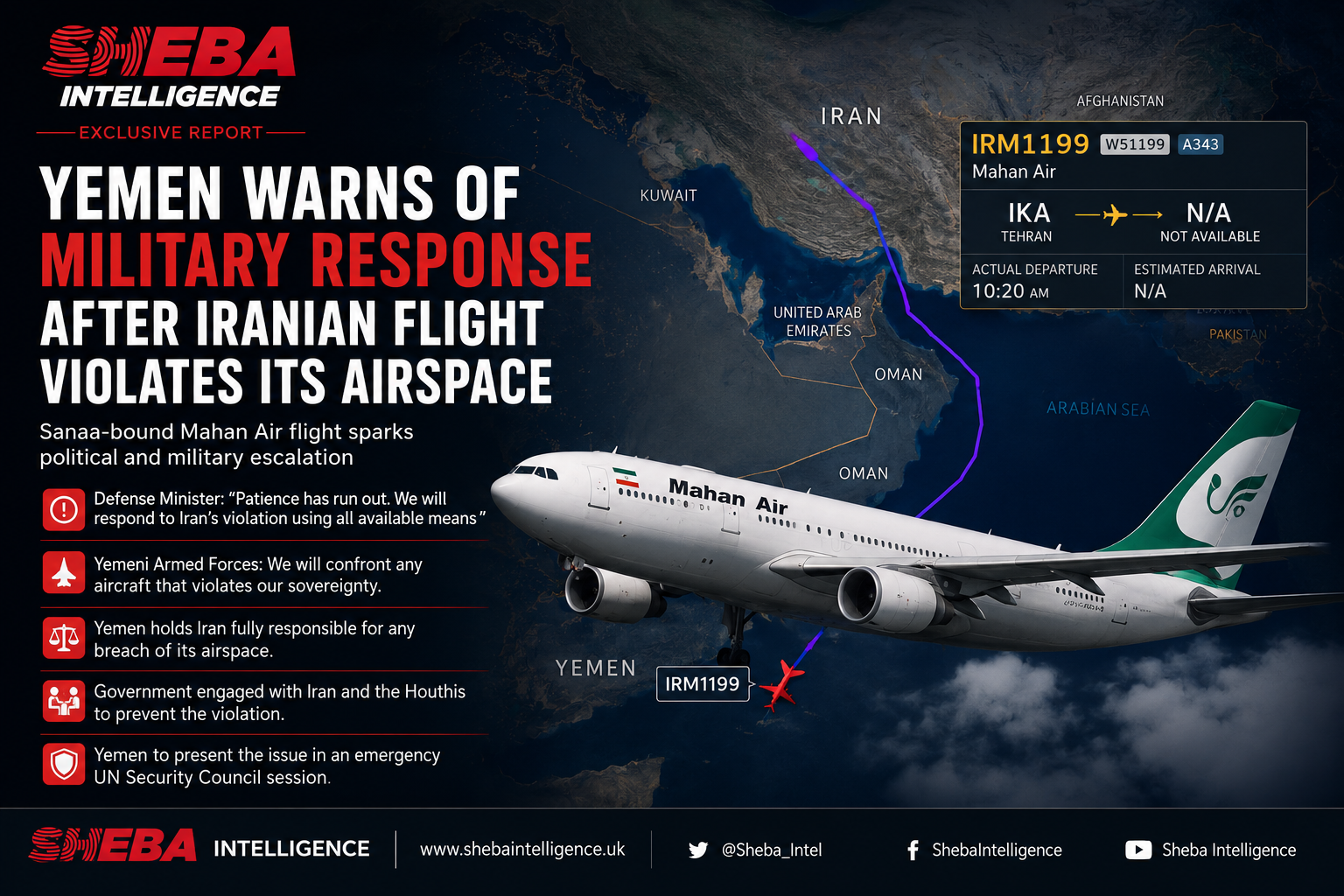 Exclusive: Yemen Threatens Military Response After Iranian Flight Enters Houthi-Controlled Airspace