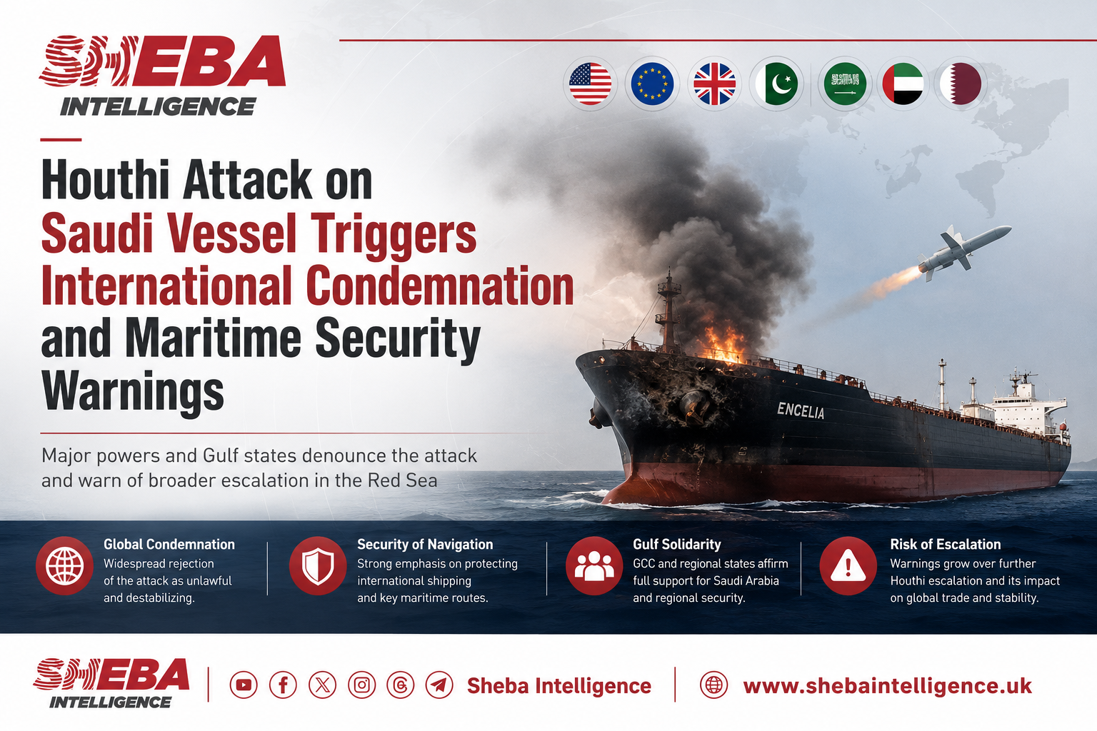 International Condemnation Mounts After Houthi Attack on Saudi Vessel, Raising Pressure on Iran and Maritime Security