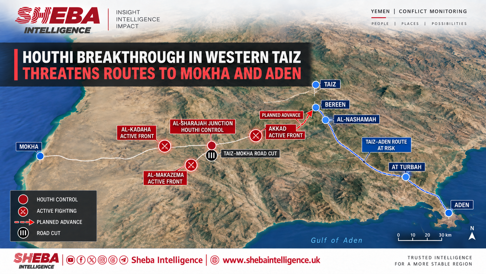 Houthi Breakthrough in Western Taiz Threatens Routes to Mokha and Aden