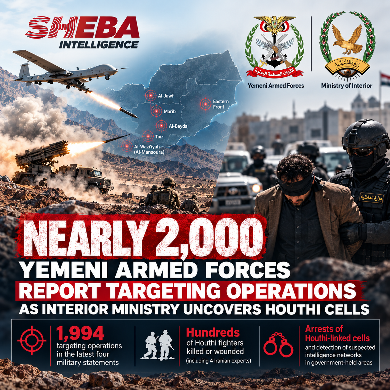 Yemeni Armed Forces Report Nearly 2,000 Targeting Operations as Interior Ministry Uncovers Houthi Cells