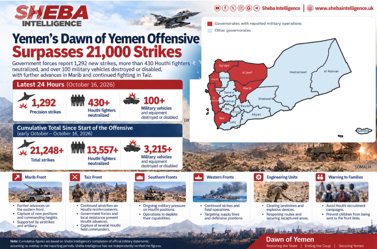 Yemen’s Dawn of Yemen Offensive Surpasses 21,000 Strikes as Government Forces Advance in Marib and Capture Houthi Commanders in Taiz