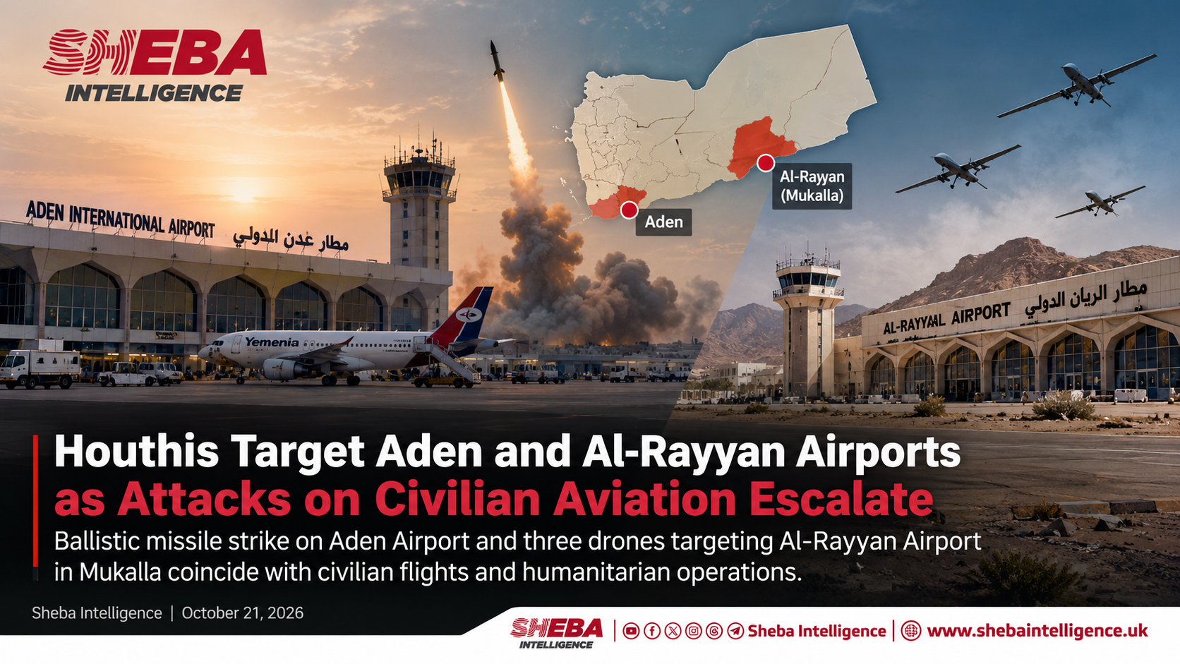 Houthis Target Aden and Al-Rayyan Airports as Attacks on Civilian Aviation Escalate in Yemen and Saudi Arabia