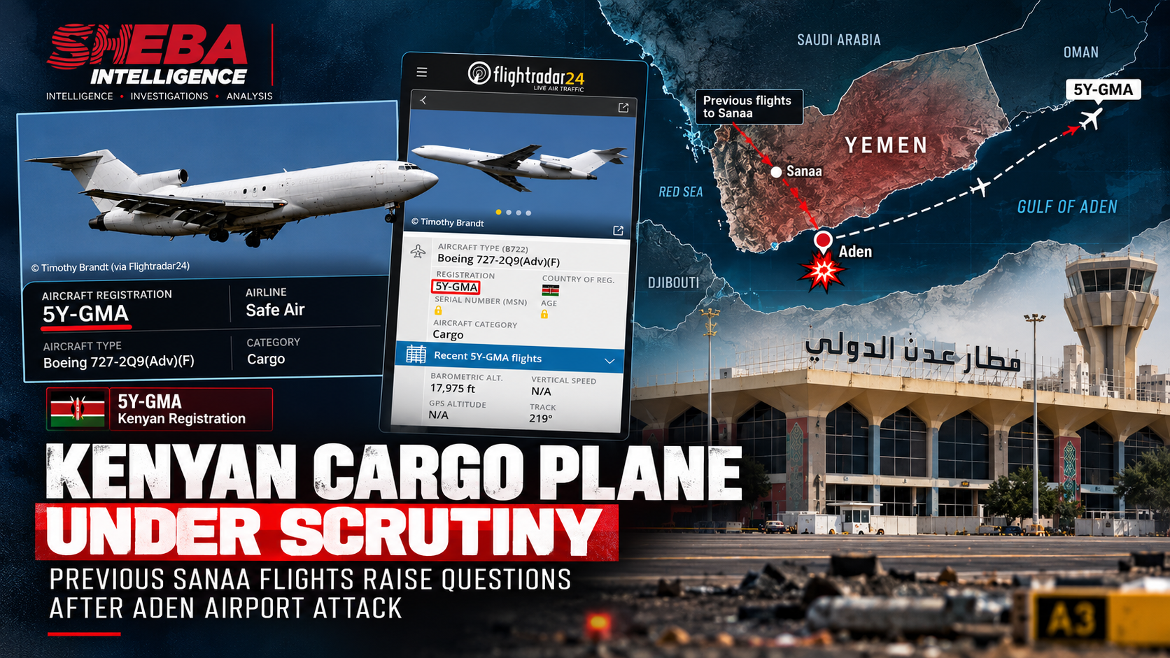 Kenyan Cargo Plane Linked to Previous Sanaa Flights Raises Questions After Houthi Attack on Aden Airport